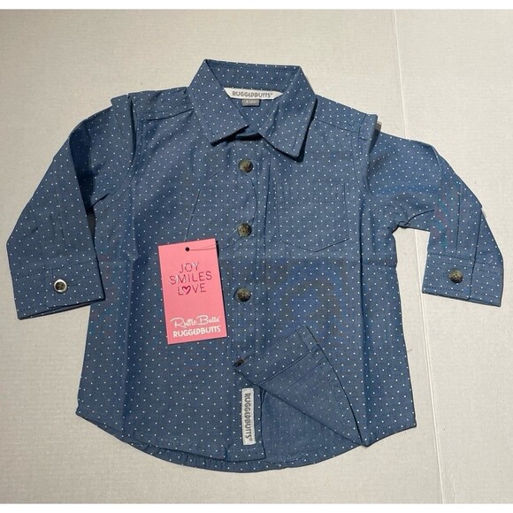 Ruffle Butts Ruggedbutts Chambray Dots Long Sleeve Shirt Size 6-12 Months New - Picture 5 of 6